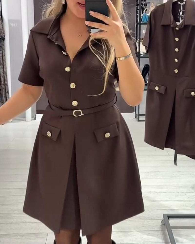 Jurk Geknoopt Kraag Korte Mouw