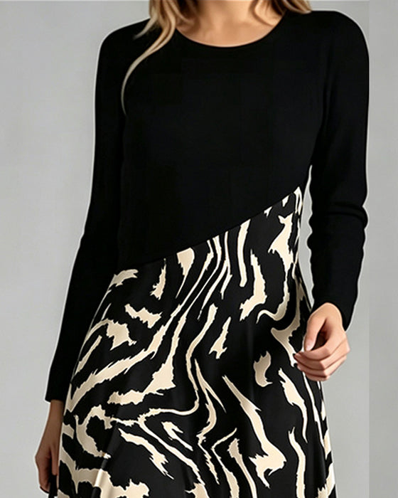 Jurk Patchwork Zebra Lange Mouw
