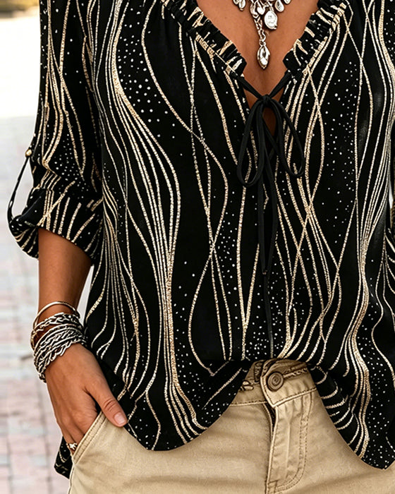 Blouse Golf Ruffle Rand V-Hals Strik