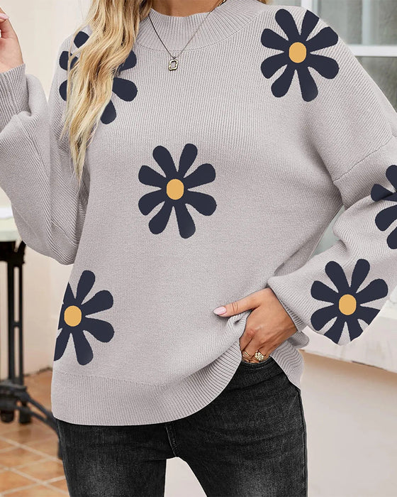 Bedrukte Lange‑Mouw Pullover