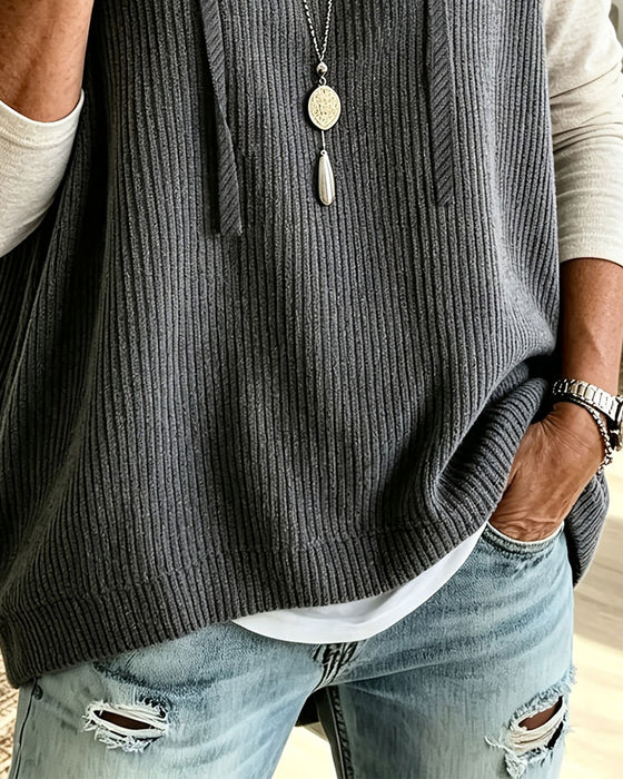 Tanktop Met Capuchon Geribbeld Trekkoord Pullover