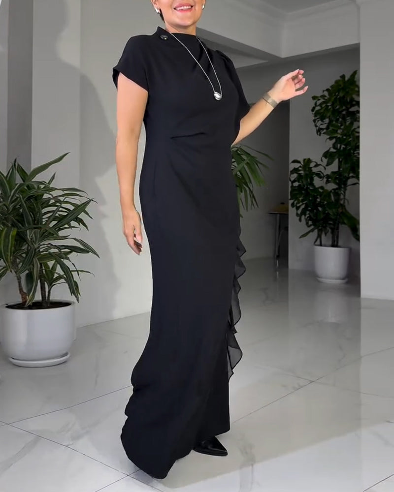 Modieuze Effen Jurk Met Ruchesdesign