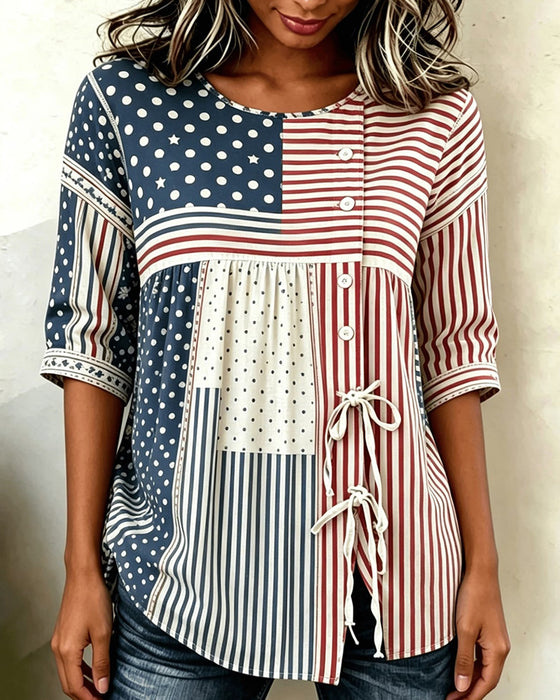 Blouse Vlag Afdruk Patchwork Stropdas