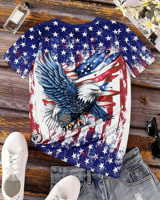 T-Shirt Sterren En Strepen Adelaar Print
