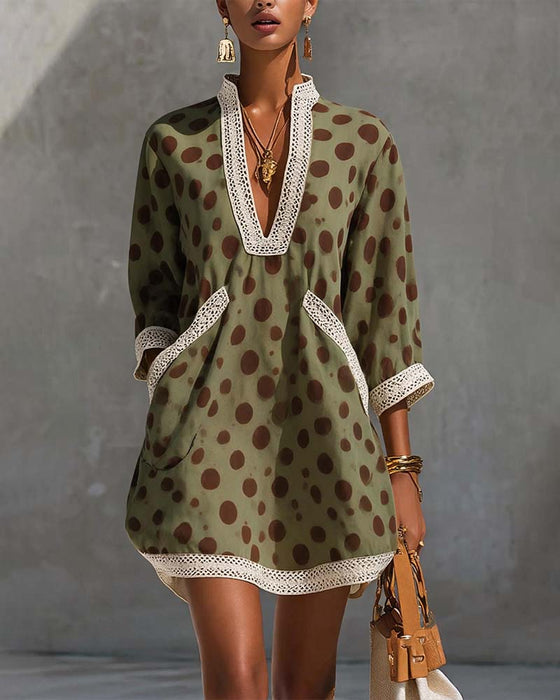 Jurk V-Hals Polka Dot Zak