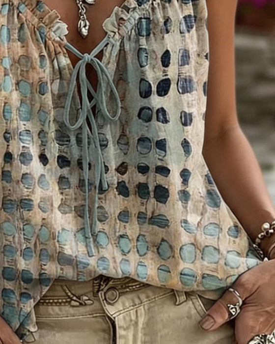 Tank Tops Polka Dot Print Ruche