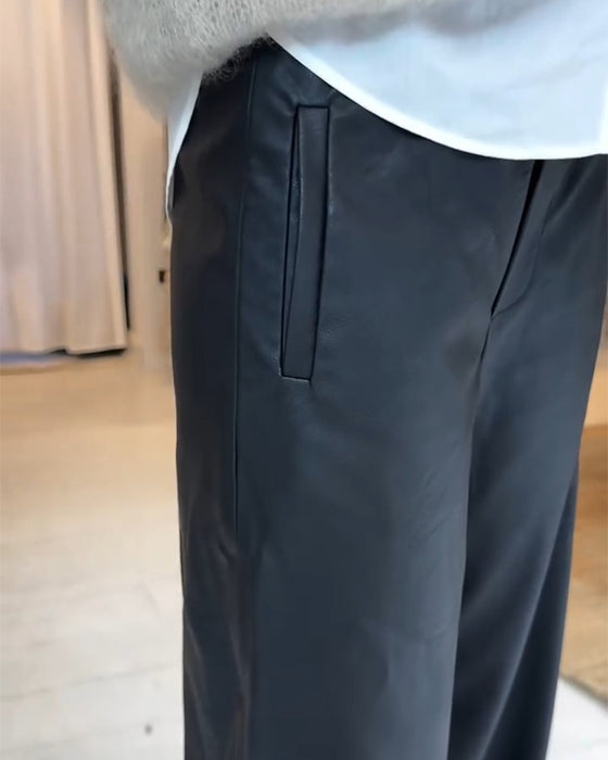 Broek Gedrapeerd Wijd Been Casual Leder