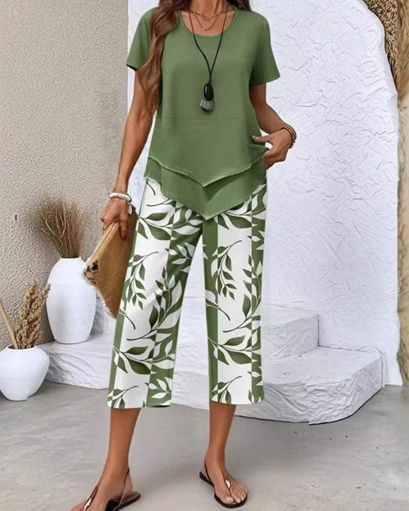 Tweedelig Set Bedrukte Cropped Broek Casual