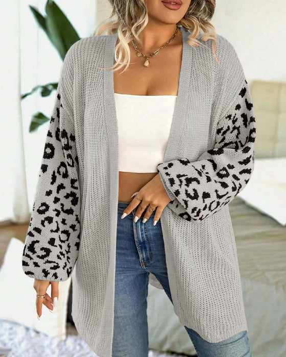 Cardigan Luipaardprint Lange Mouw Patchwork