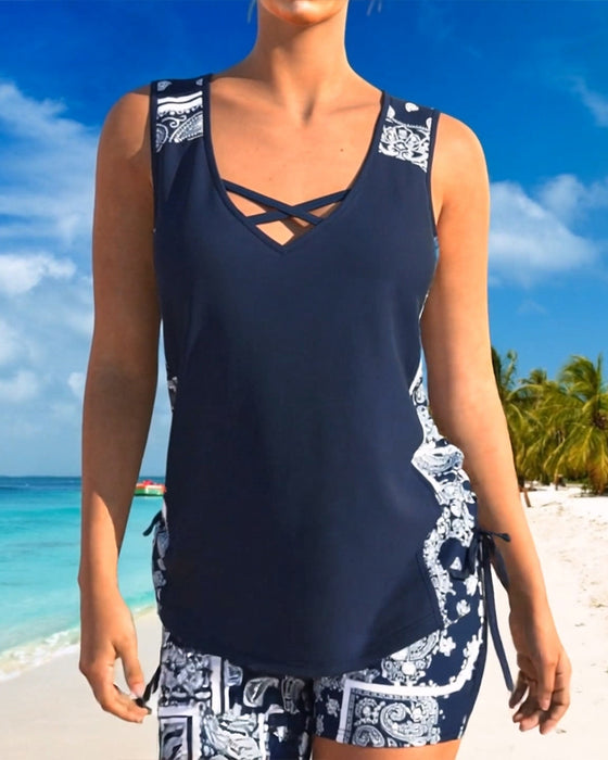 Vakantie Tankini Met Print En Kruisbandjes