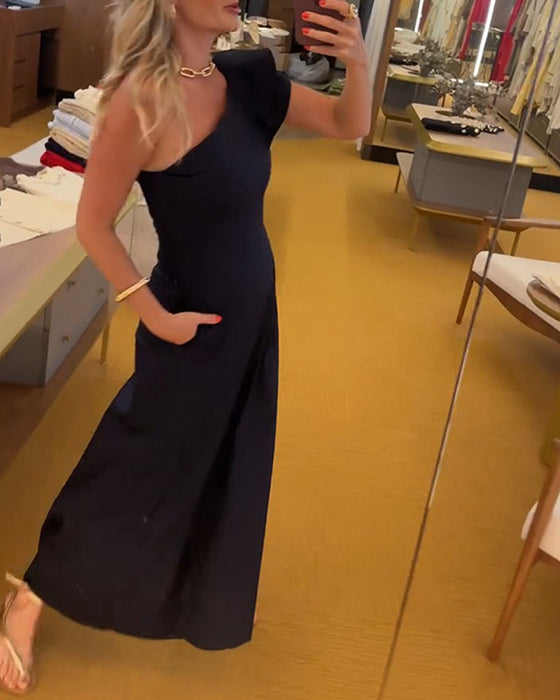 Jurk Elegant Off-Schouder Gerimpeld Lang