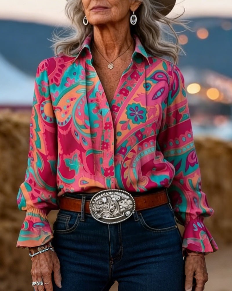 Shirt Stijlvol Gedrukt Revers Slim Fit