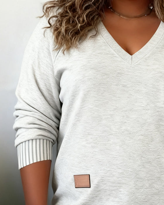 Plusmaat Top Met V-Hals En Lange Mouwen