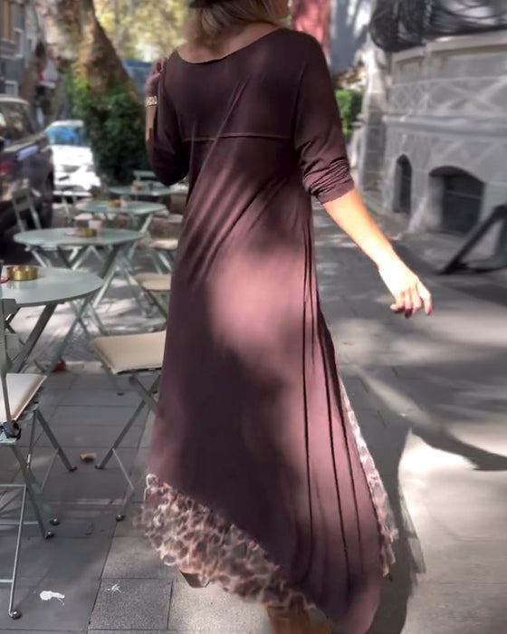 Jurk Lange Mouw Effen Kleur Onregelmatig