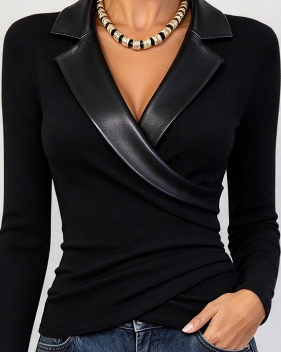 Top PU Knoopsgat Kruis Langmouw