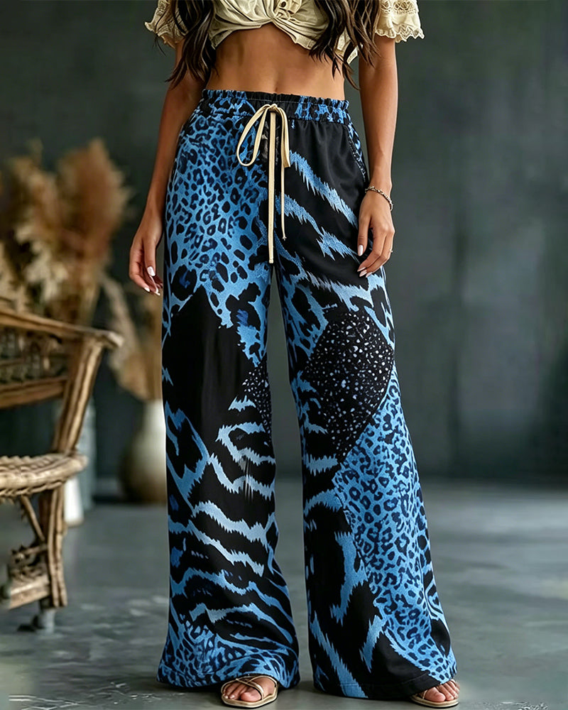 Broek Luipaard Print Patchwork Wijde Pijp Casual