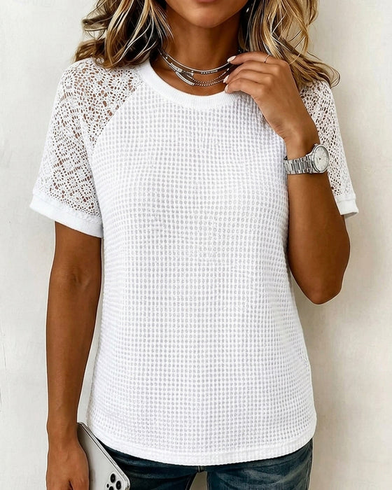 T-Shirts Ronde Hals Wafel Kant Patchwerk