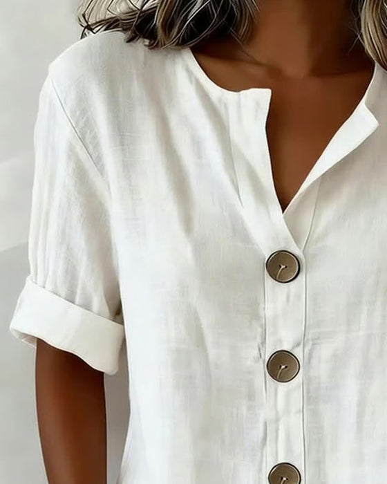 Ruime Blouse Met Korte Mouwen En Grote Knopen