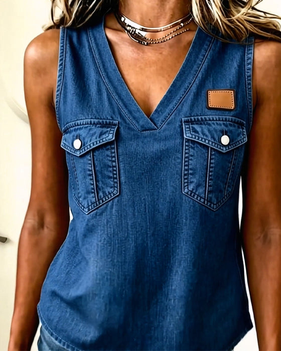 Tank Top V-Hals Zak Leer Label