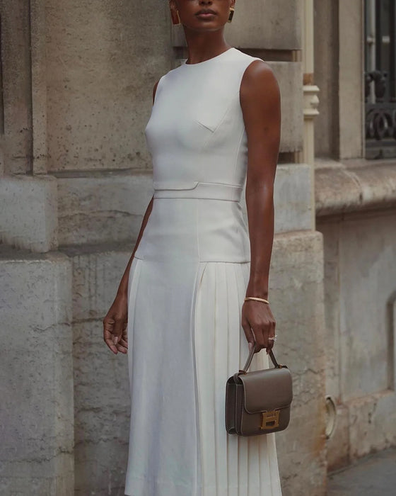 Mouwloze slanke mode-jurk met effen kleur