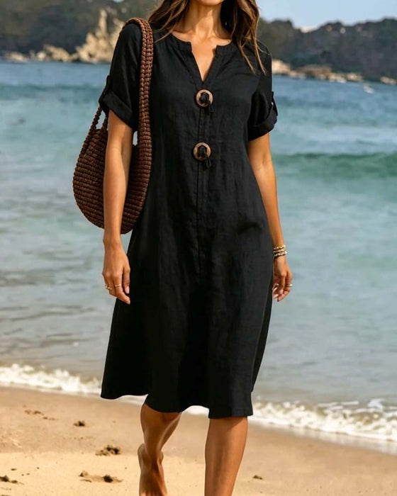 Casual Jurk V-Hals Effen Kleur