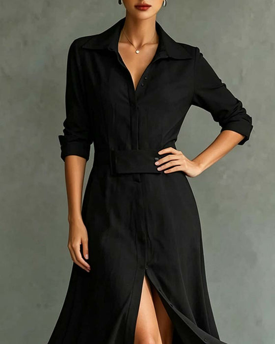 Jurk Revers Effen Kleur
