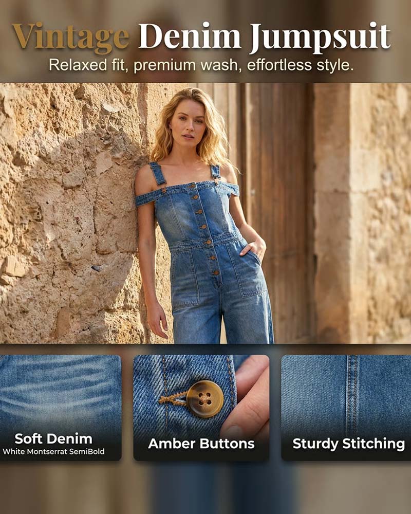 Jumpsuit Spaghettiband Koele Schouder Wijd Been Denim