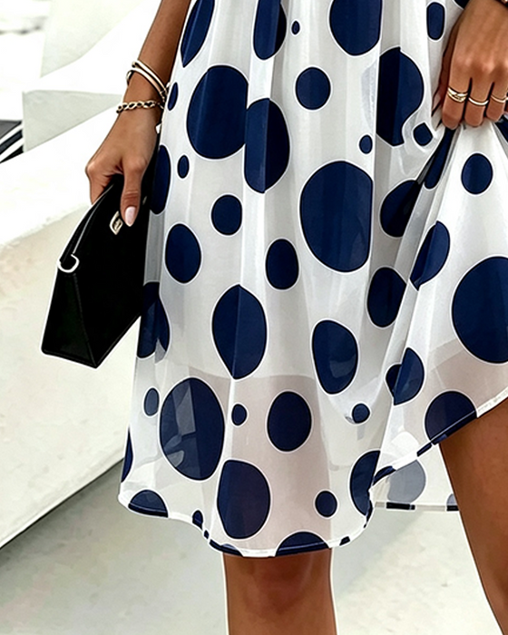 Jurk Ruffle Trim Polka Dot Gerimpeld