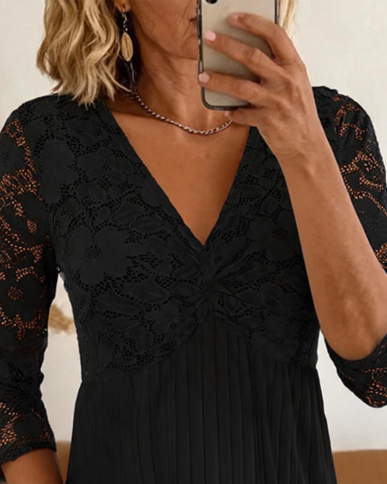 Blouse Relaxed V-Hals Kant Paneel