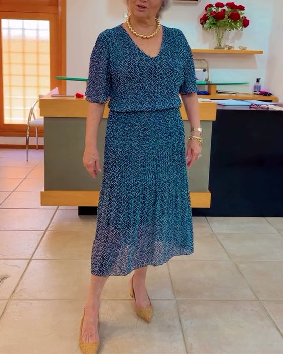 Losse rok met V-hals, halflange mouwen