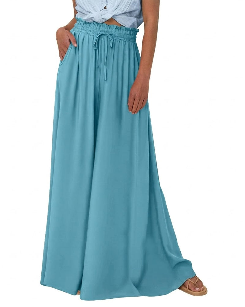 Broek Bloemen Effen Hoge Taille Wijd