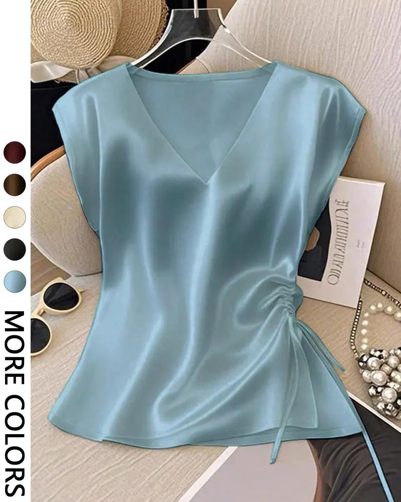 Blouse V-Hals Trekkoord Mouwloos