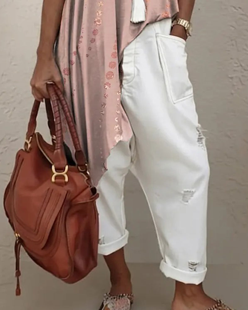 Casual Gestippelde Onregelmatige Blouse