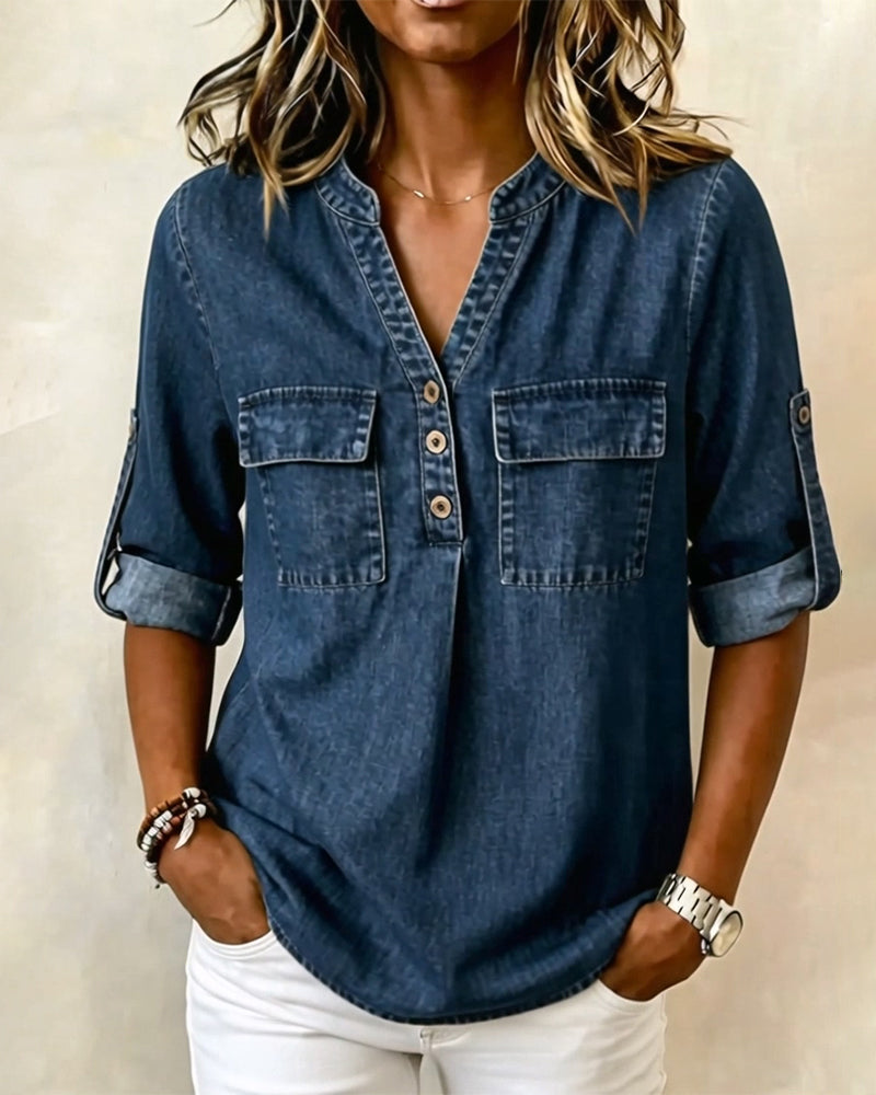 Blouse Denim V-Hals Casual