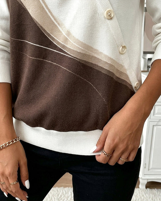 Sweatshirt Kleurblok Twill Knoop Half-Rits