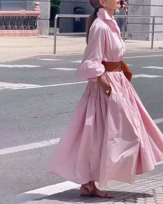 Jurk met revers en volledige rok in effen kleur