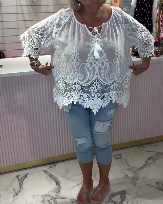 Blouse Vetersluiting Doorzichtig Kant Patchwork