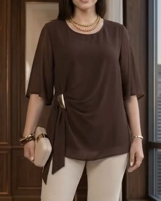 Blouse Rondhals Gerimpeld Casual
