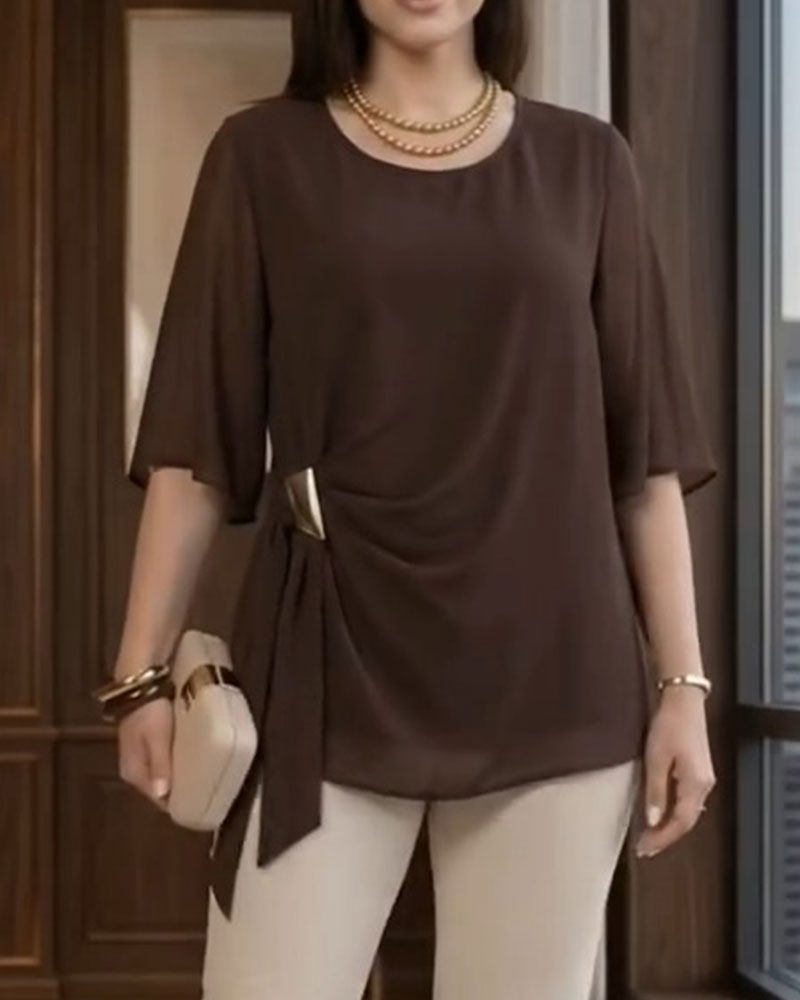 Blouse Rondhals Gerimpeld Casual