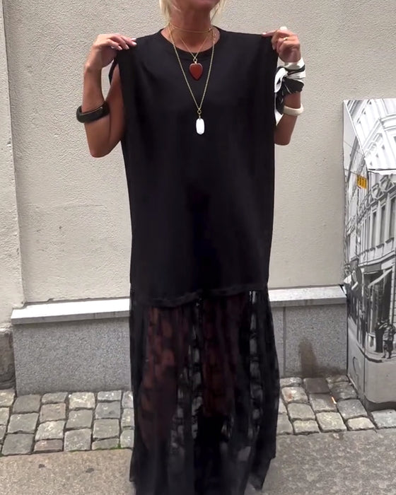 Mouwlose Mesh Patchwork Jurk