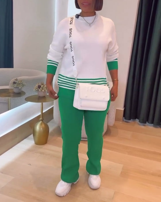 Gestreepte Contrast Pullover Broek Set