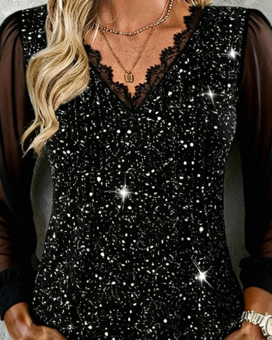 Modieuze Blouse Met Lange Mouwen En V-Hals