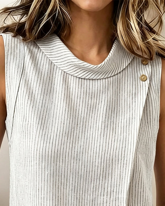 Blouse Gestreept Mouwloos Mock Hals