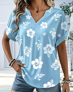 Blouse V-Hals Casual Bedrukt Korte Mouwen
