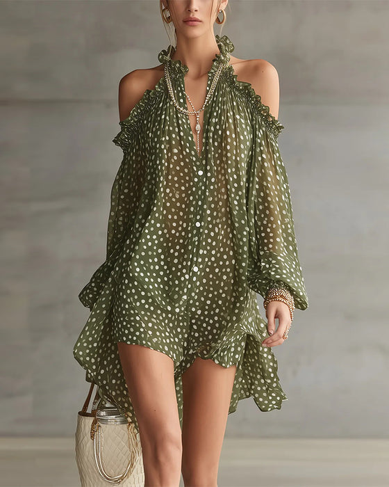 Jurk Stip Halter Off-Schouder