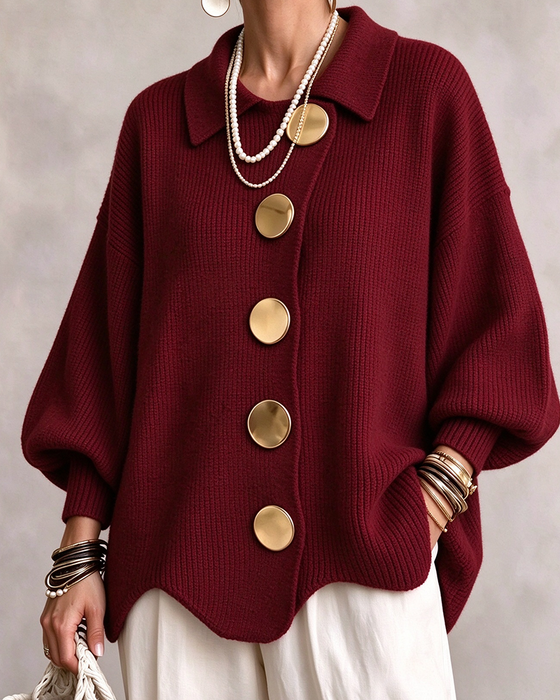 Cardigan Grote Metalen Knoop Reverse