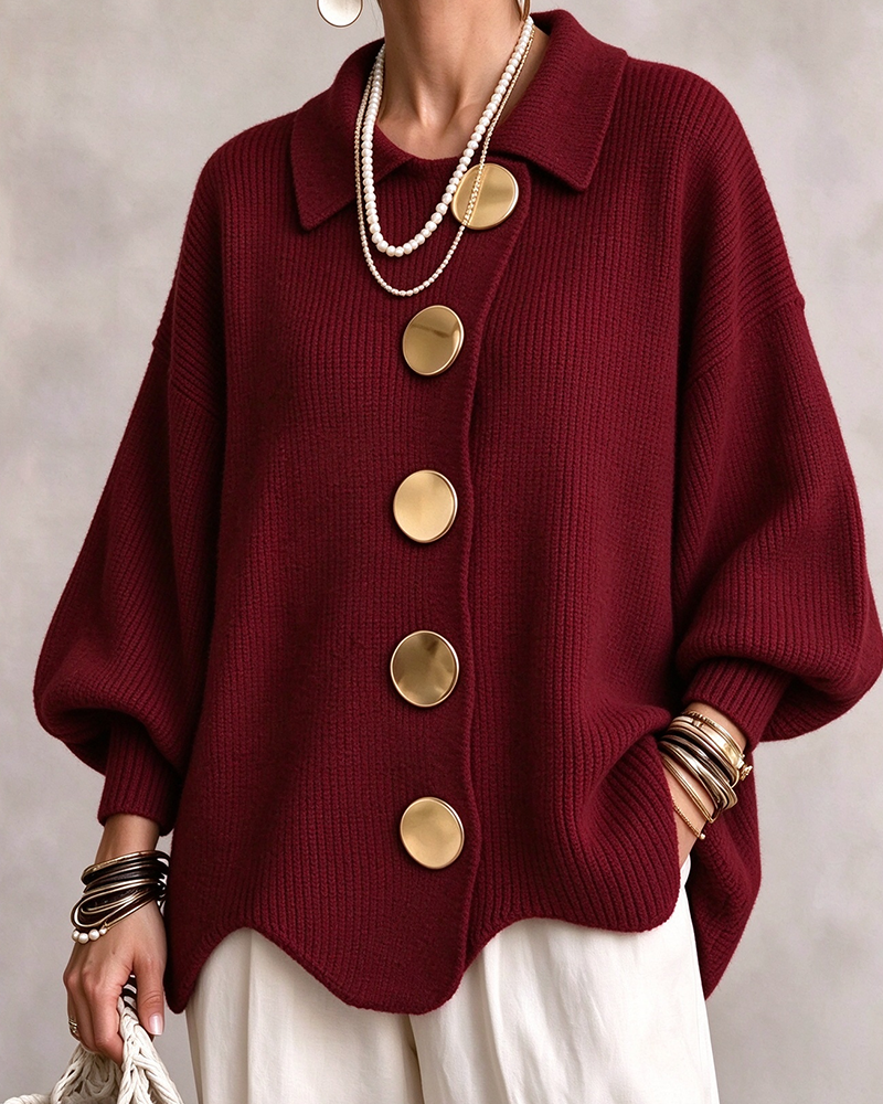 Cardigan Grote Metalen Knoop Reverse