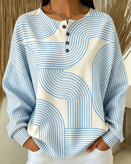 Sweatshirt Ronde Hals Knoop Gestreept Los