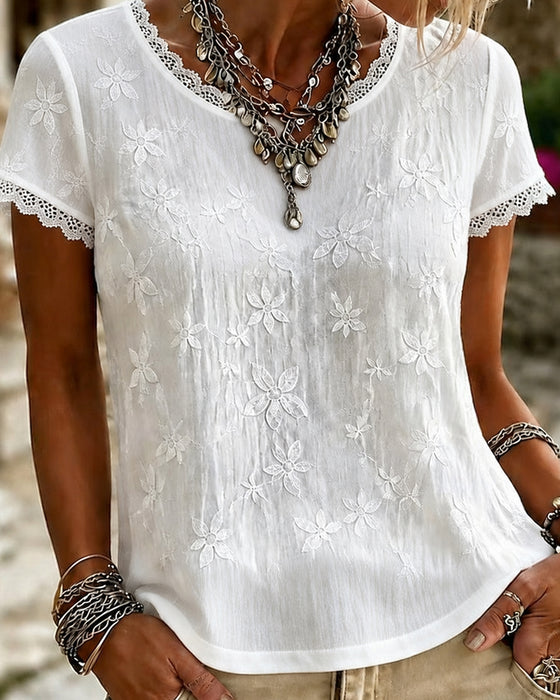 T-Shirt V-Hals Effen Kleur