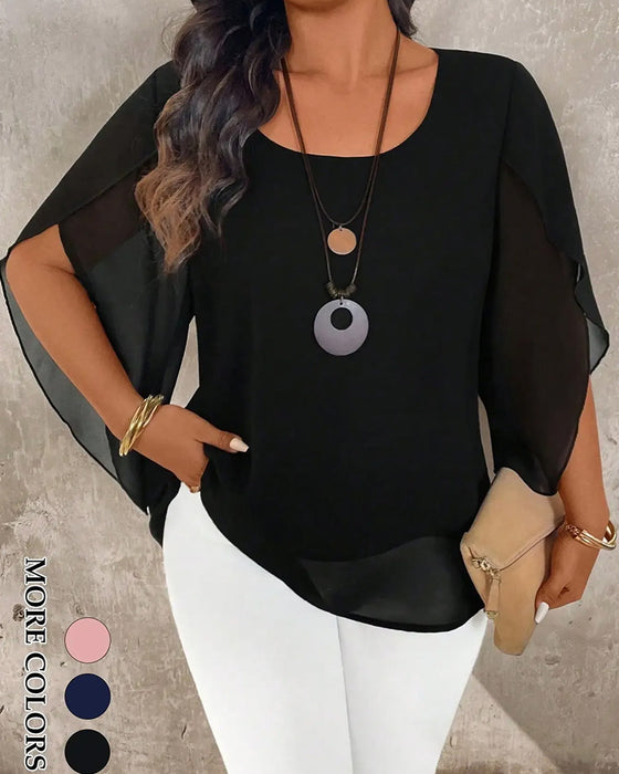 Blouse Rondhals Onregelmatig Effen